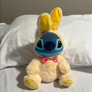 DISNEY STITCH YELLOW CUDDLY PLUSH EASTER BUNNY PINK BOW DISNEY STORE 2021